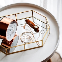 Nordic ins minimalist glass containing jewellery pan European-style retro copper strips mirror trays Show decorations hem