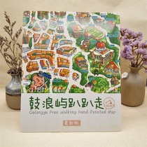 (2019 edition) (Gulangyu lying down) Xiamen Tourism j commemorative hand-painted painted map
