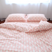 Four-piece quilt cotton student dormitory bed sheets three-piece bedding cotton set 4-piece quilt cover Japanese