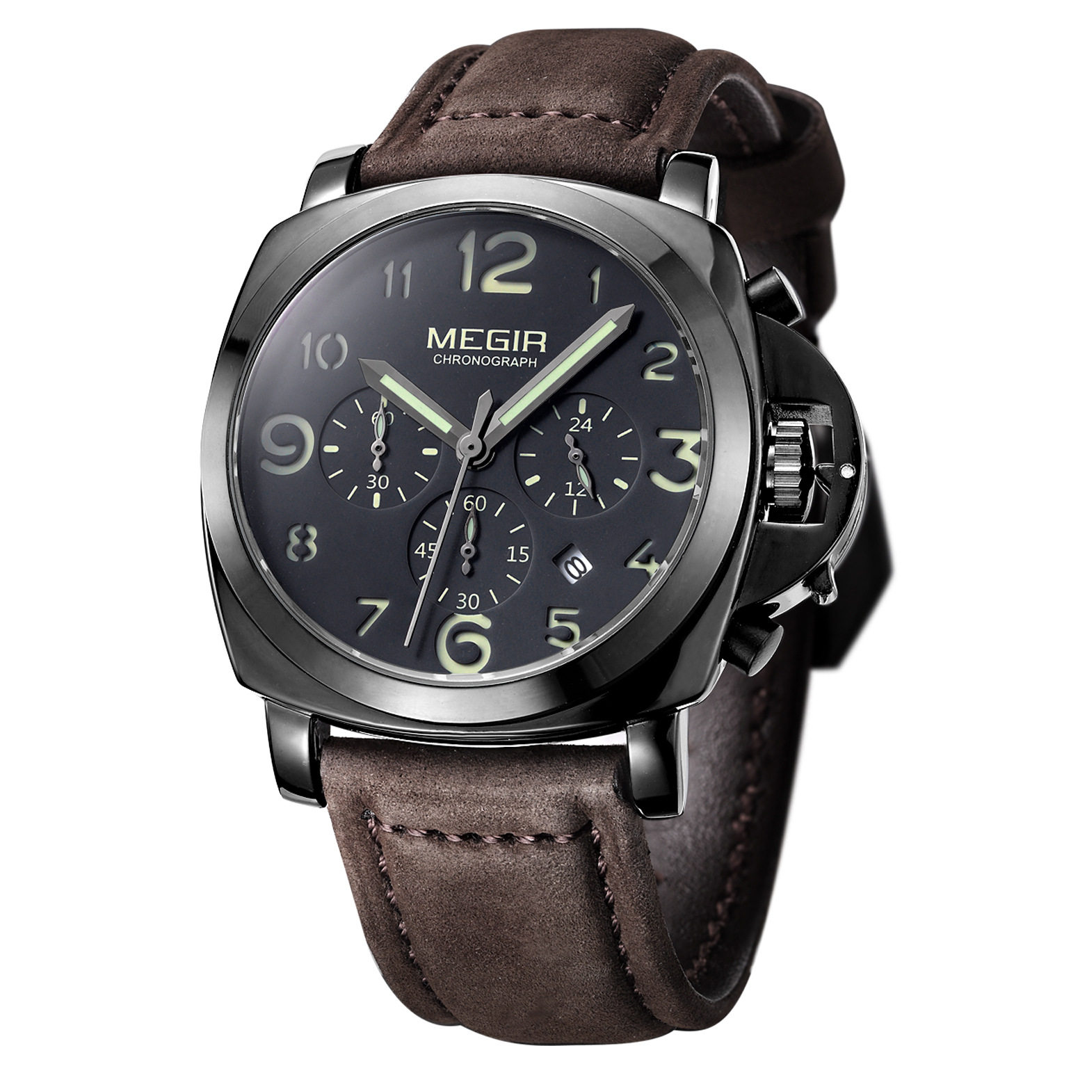 Megel MEGIR calendar false triple eye large digital minimalist quartz belt steel band handwatch 3406 black shell