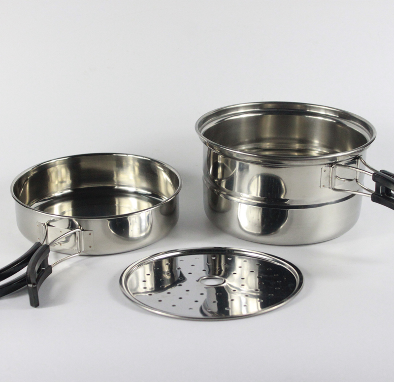 Portable outdoor set of pots Camping set of pots for 2-3 people Cookware Picnic stainless steel pot Picnic tableware cookware