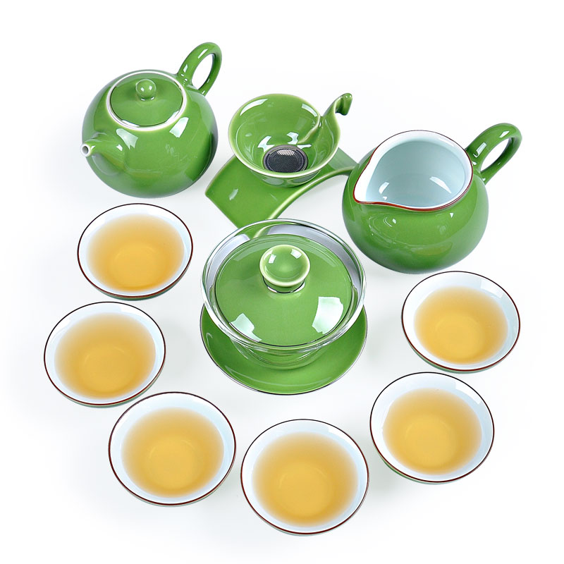 Is a complete set of kung fu tea set glaze ceramic tea cup glass teapot tureen gift boxes home