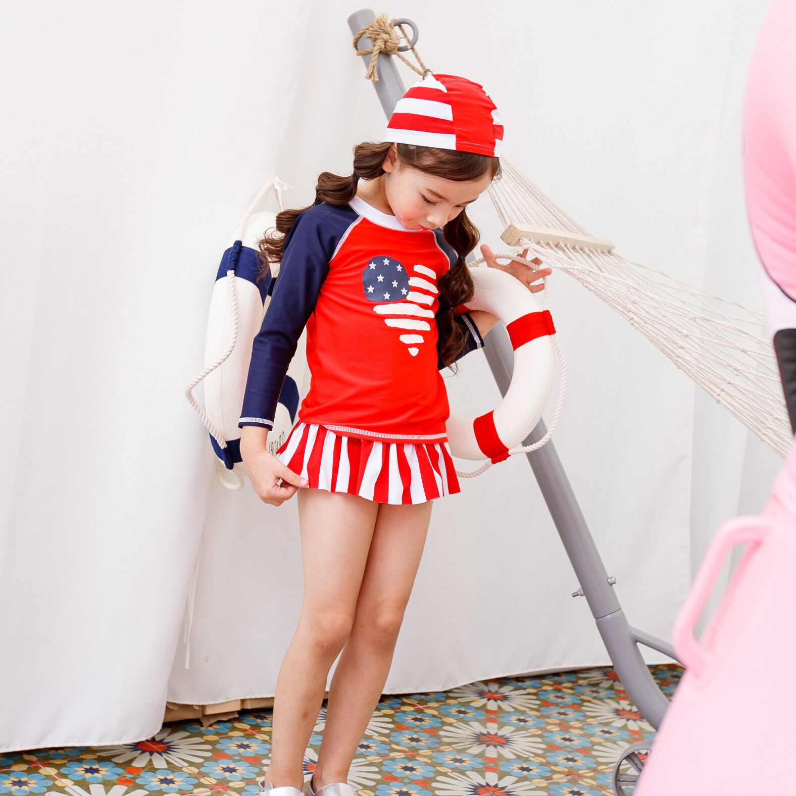 American children swimsuit export girls middle children sun protection anti UV long sleeves warm girls split skirt surf wear foreign trade