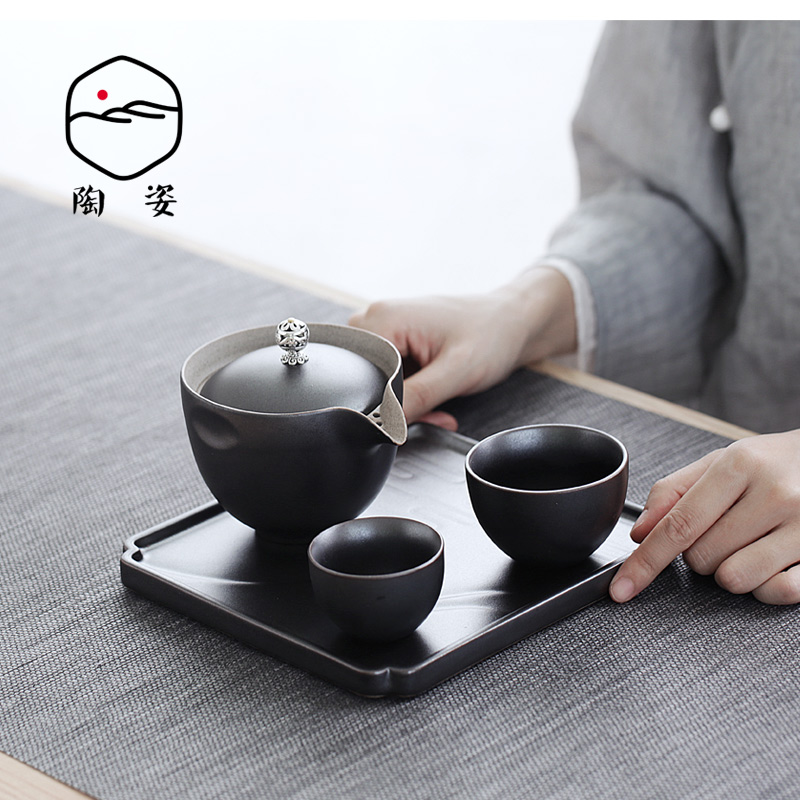 TaoZi rust glaze crack cup a ceramic teapot Japanese black pottery pot 2 two kung fu tea set suits for the to travel