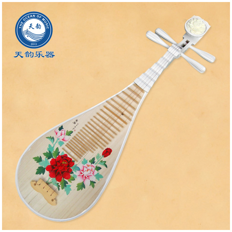 Hardwood Children Pipa Green Flower Porcelain Painted White Beginners Introductory Exercises Professional Playing Musical Instrument Sending Accessories