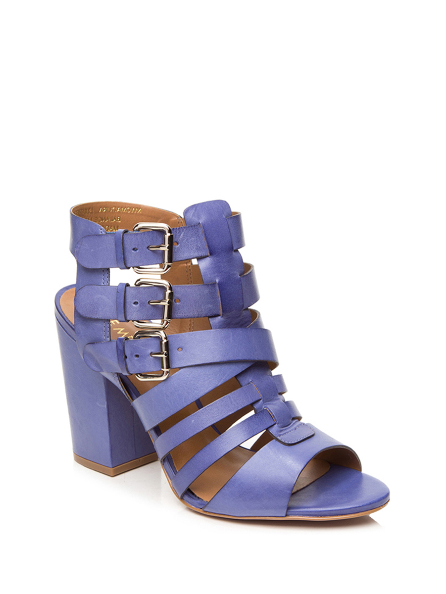 Nine West/玖熙 蓝紫色个性襻带高跟罗马凉鞋