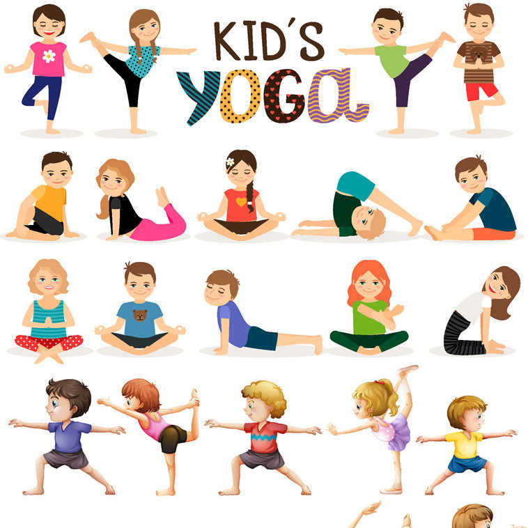 3個AI 可愛兒童瑜伽動作姿態YOGA卡通圖案矢量圖海報插圖設計素材
