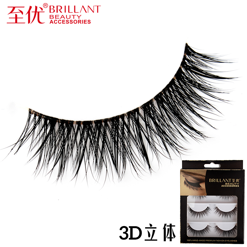至优3D立体纯手工假睫毛双层自然淡裸妆浓密仿真浓密眼睫毛透明梗