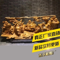 Mu root carving factory cliff five Fu Linmen Maitreya Buddha statue living room home crafts ornaments factory direct sales