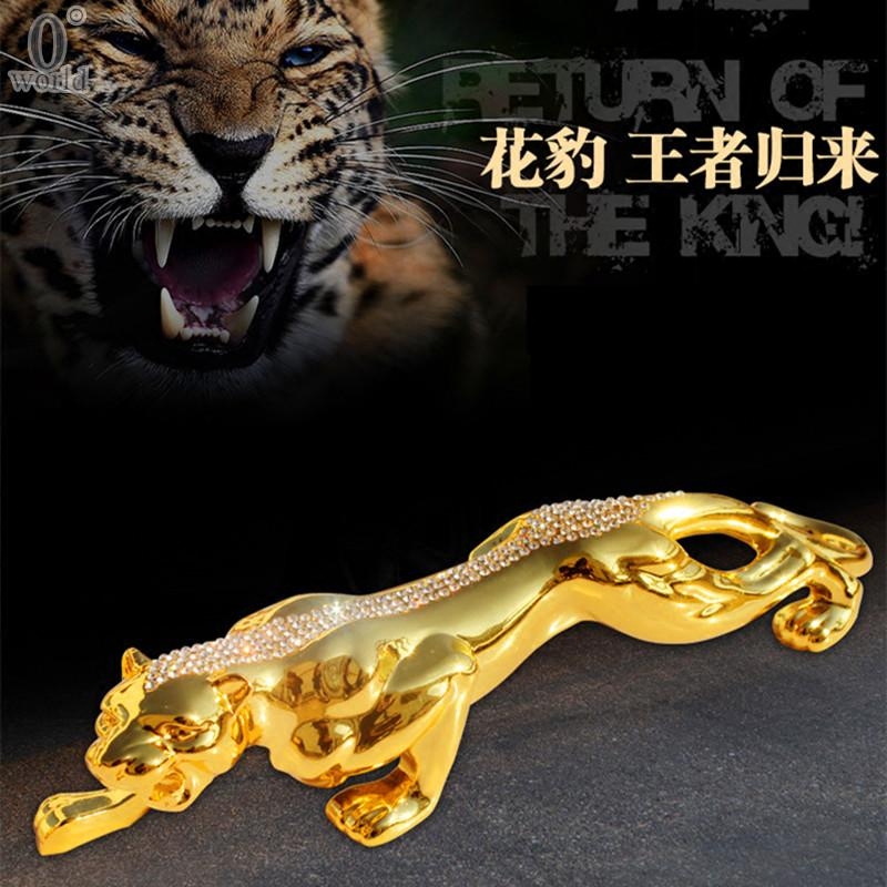 创意汽车摆件饰品高档镶钻金钱豹子大号金属车载招财高档车内摆饰