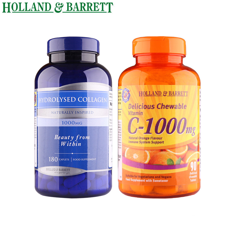 HollandBarrett/HB荷柏瑞水解胶原蛋白+玫瑰果维生素咀嚼片 组合