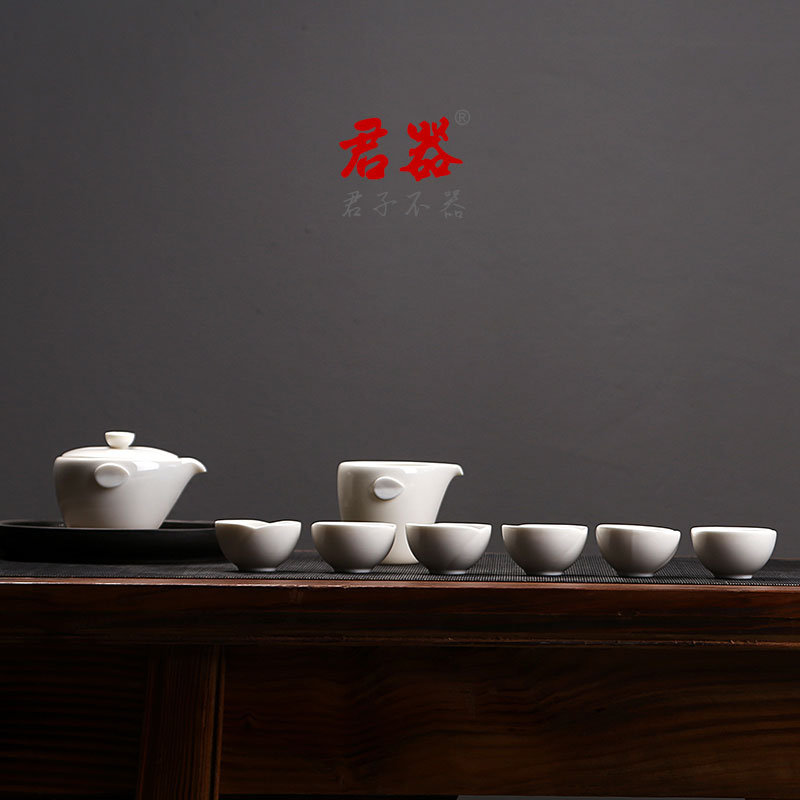 Jun is a whole set of home of kung fu tea set exquisite dehua white porcelain teapot jade porcelain clutching a pot of tea combination