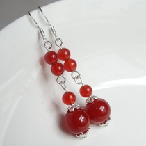 The beauty of ancient rhyme natural agate evil wangjade earrings retro Hanfu cheongsam accessories jade earrings 925 silver hook