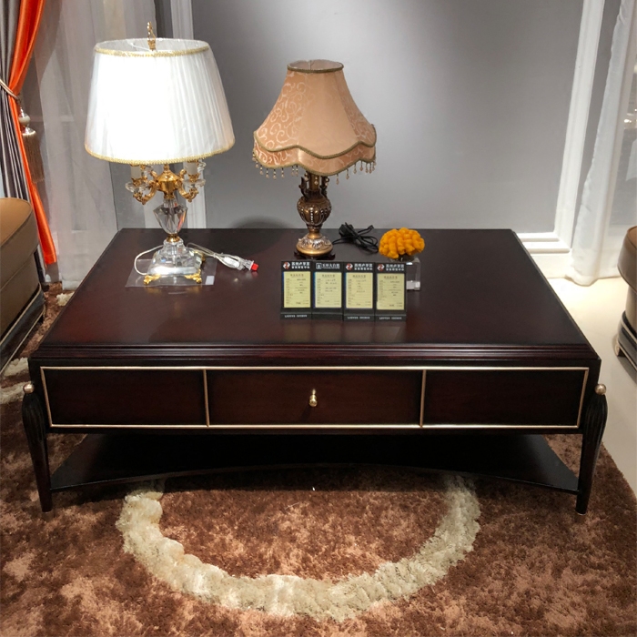 Eurostyle tea table solid wood tea table neoclassical rectangular tea table minimalist carved flower storage tea table living room furniture