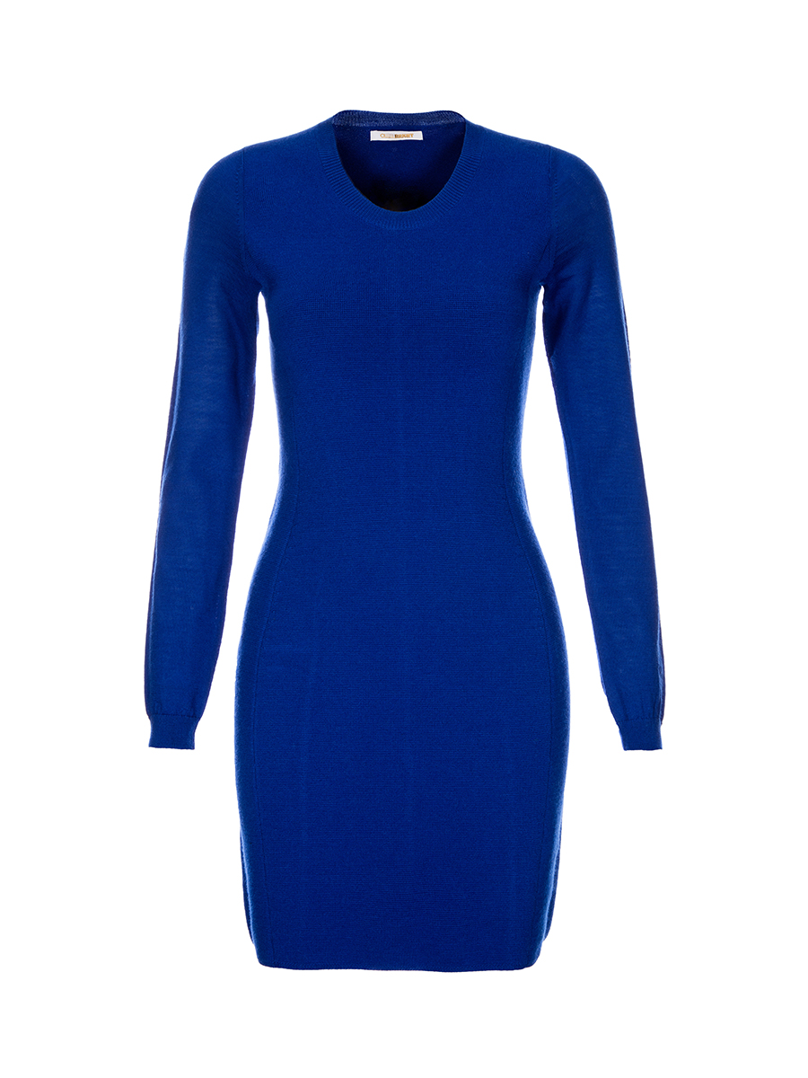 ALLLLLLLBRIGHT 宝蓝色圆领长袖针织连衣裙