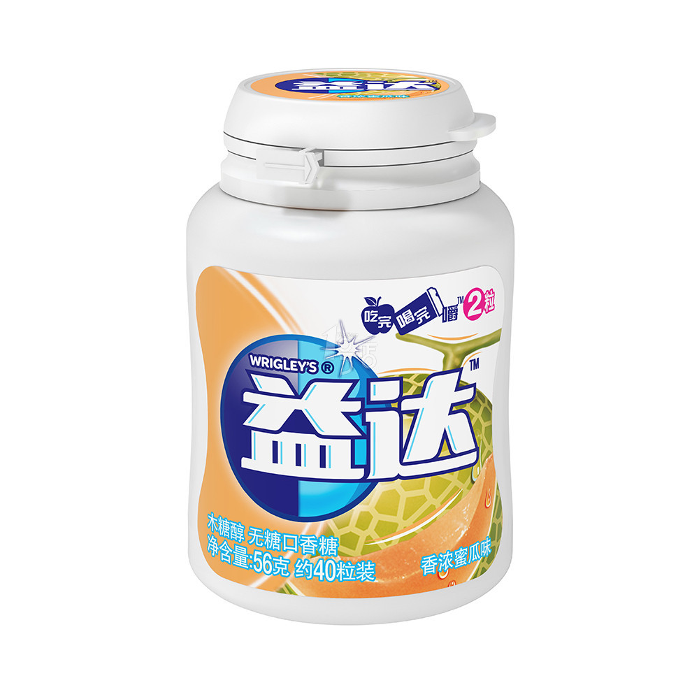 益达木糖醇香浓蜜瓜味无糖口香糖56g/罐