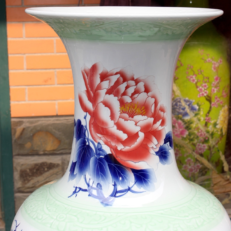Jingdezhen ceramic hand - made blooming flowers peony vase of large living room a study flower arranging office furnishing articles