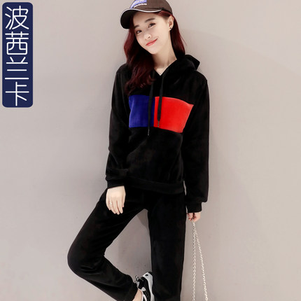 2018秋新款时尚潮加绒加厚休闲宽松金丝绒运