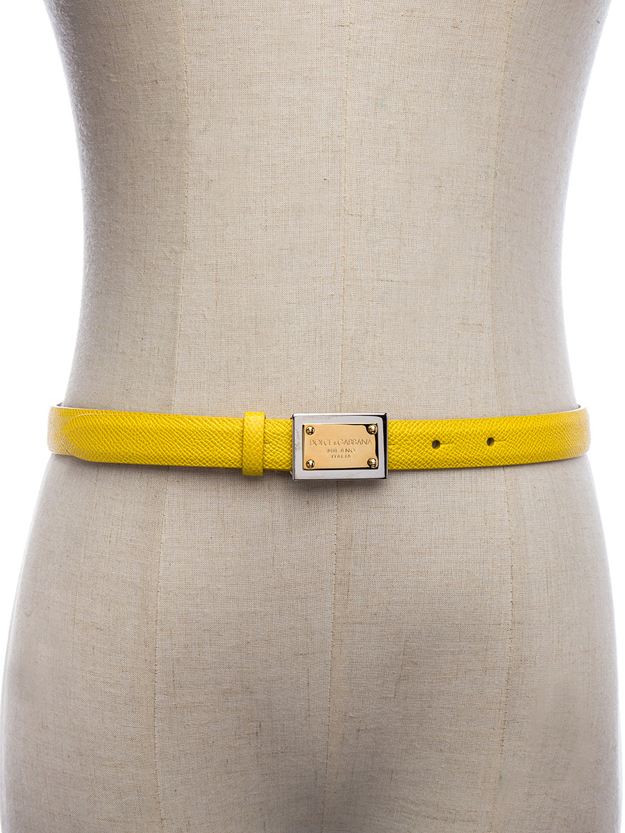 Dolce&Gabbana 黄色纹理铭牌扳扣细腰带