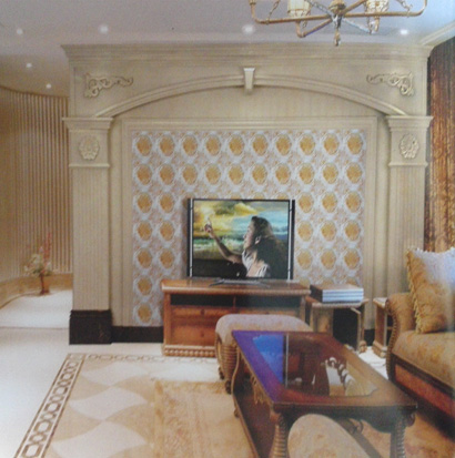 Living room All-over marble Roman column Living room background wall border marble overall custom European background wall