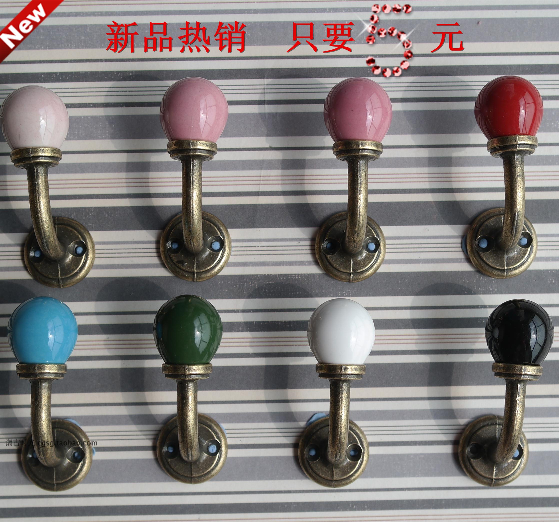 Rear door partition European style pastoral retro ceramic round head Iron adhesive hook coat hook wall adhesive hook 16 models optional