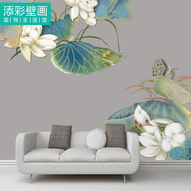 New Chinese Classical Lotus Flower Pattern Wallpaper China Wind Whole Painting Wallpaper Seamless Wall Cloth Mural Painting