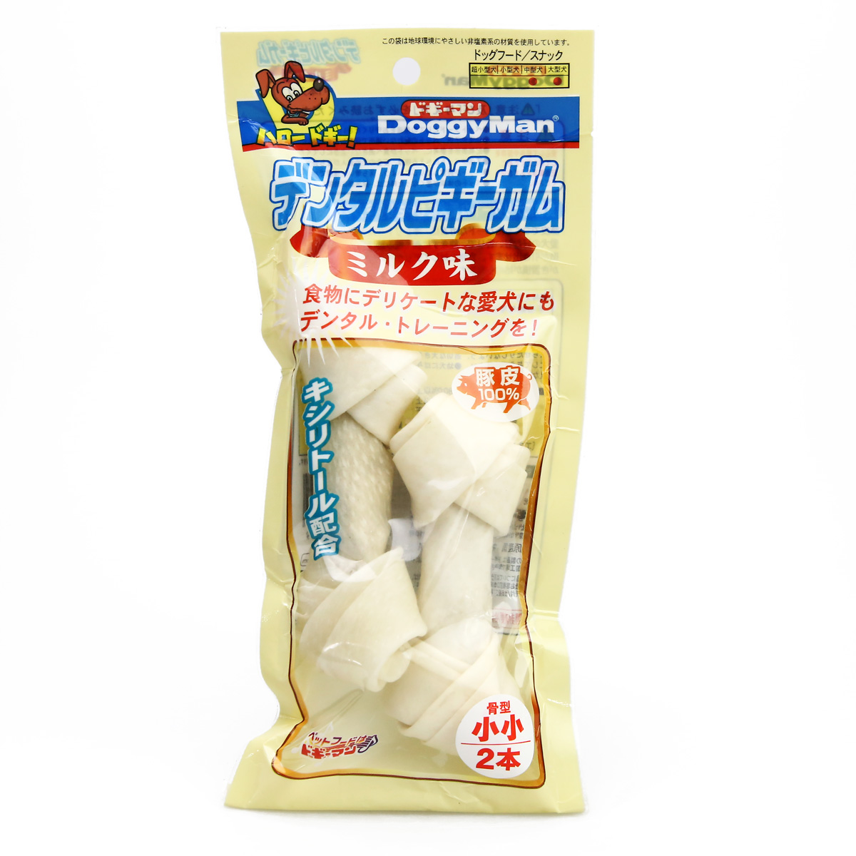 宠物零食 狗零食 多格漫奶味猪皮结骨2根 狗狗咬胶洁齿骨 磨牙棒