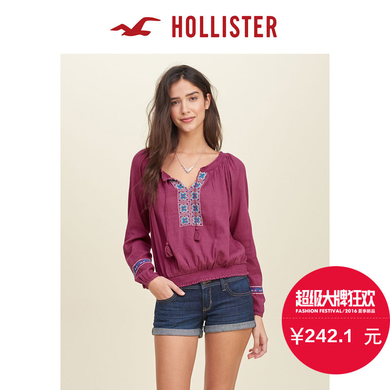 Hollister 2016春装新款罩衫流苏上衣 女 117543