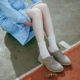 Vớ nữ mùa thu cotton handmade không xương treo lơ lửng nữ ống vớ hai lớp Luokou thun nữ vớ Nhật Bản màu đặc