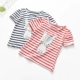 Mùa hè mới 2018 cô gái thỏ in áo thun ngắn tay thoải mái cổ tròn sọc cotton sọc hoang áo ba lỗ bé gái  Áo thun