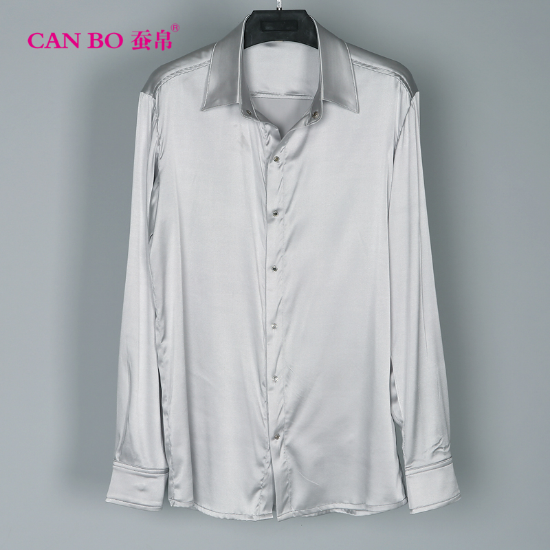 Silk Silk Business Men's Heavy Silk Shirt Long Sleeve Large Size Stretch Silk Top Silk Shirt