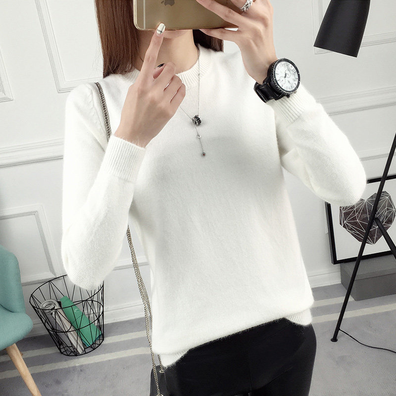 Áo len của phụ nữ mùa thu và mùa đông quần áo đặt vòng cổ Hàn Quốc phiên bản của hoang dã đa màu lỏng đáy áo len của phụ nữ áo khoác ngắn triều