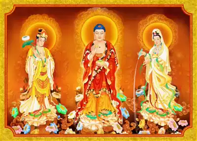 Zuitang-married Western Three Saints (HD) Buddha Portrait-Silk Paintings