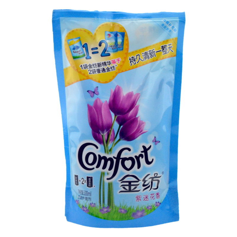 正品 金纺新香薰精油柔顺剂紫迷花香衣物护理剂袋装500ml