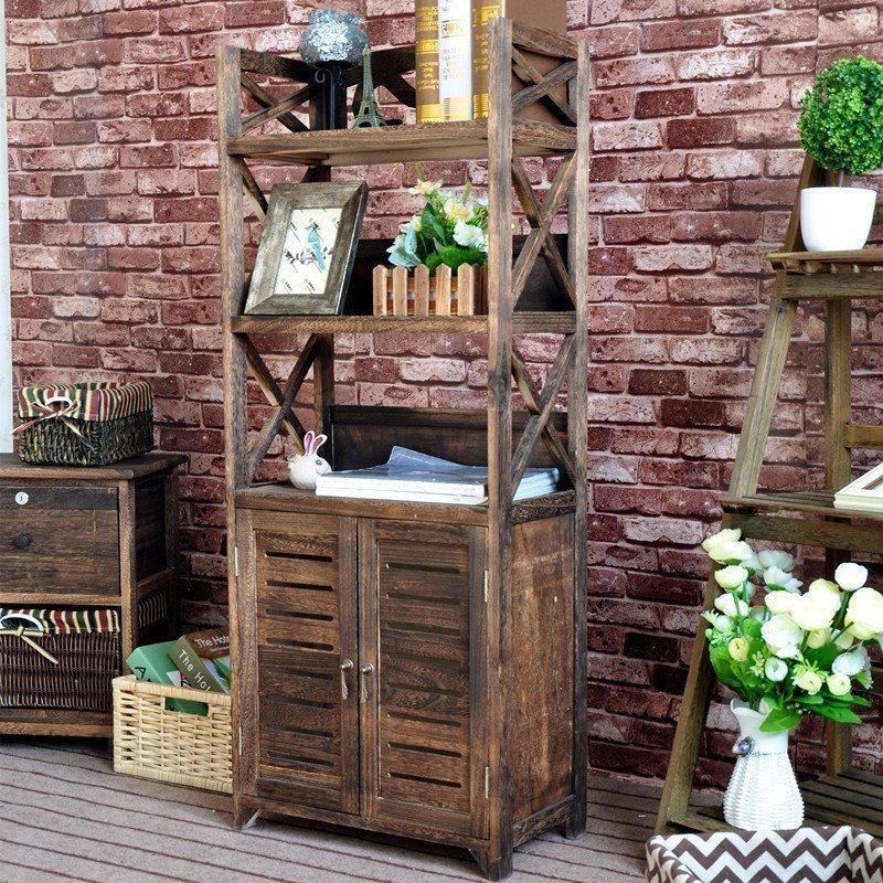 Korean fashion simple bookcase bookcase furniture shelf retro solid wood high-grade living room cabinet simple storage cabinet