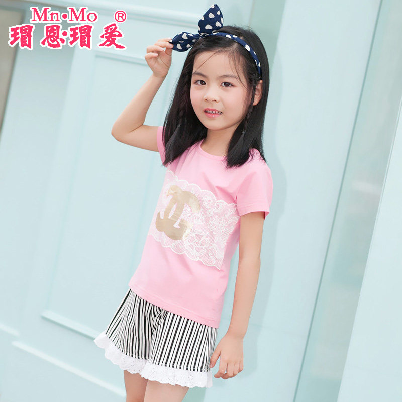 瑁恩瑁爱女童短袖t恤童装夏季新款2016儿童女孩圆领t恤韩版潮上衣