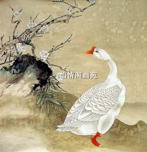 Gongbi white drawing manuscript goose white drawing manuscript landscape figures flowers, birds and animals line drawing physical copy manuscript 068