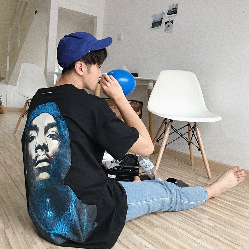 欧美印花短袖男t恤学生半袖衫圆领时尚情侣装OV版街头潮薄款上衣