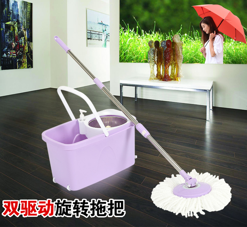 双妞双驱动旋转拖把 拖把桶好神拖旋转手压甩干自动脱水拖把