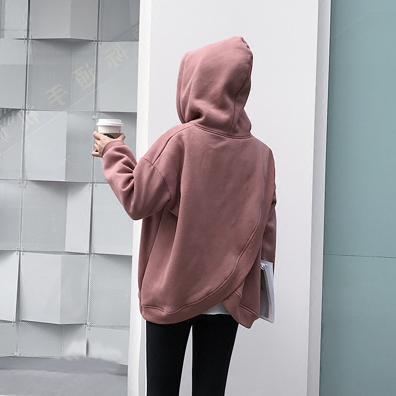 EKOOL后背不规则宽松连帽卫衣女韩版冬季加绒加厚BF风保暖外套