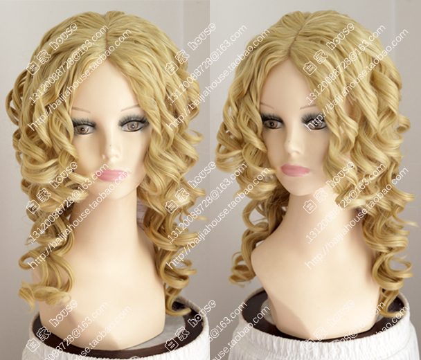 European and American Blonde Wig, Golden Spiral Curls, Middle Part Bangs, Medium-Length Hair, Caucasian Wig