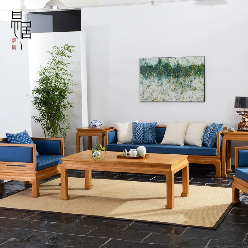 Sofa gỗ phòng khách hiện đại phong cách Trung Quốc cũ elm gỗ không sơn đồ nội thất kết hợp màn hình gấp có thể được tùy chỉnh - Bộ đồ nội thất