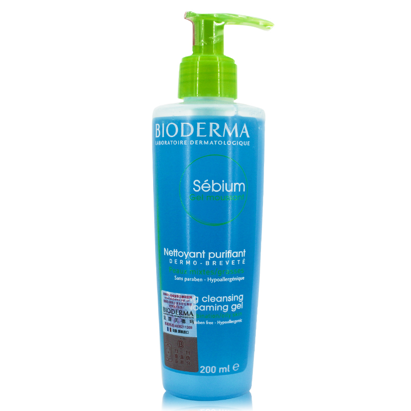 Bioderma/贝德玛净妍洁肤凝胶200ml洁面啫喱深层清洁控油补水保湿