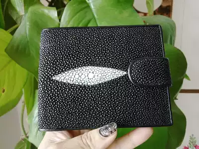 Men's Pearl Fish belt buckle wallet classic black Pu wallet ROTA devil fish ticket holder