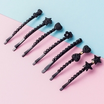 Black Rhinestone hairpin high-end Korean hairpin grip clip adult bangs clip Simple large word clip cute top clip