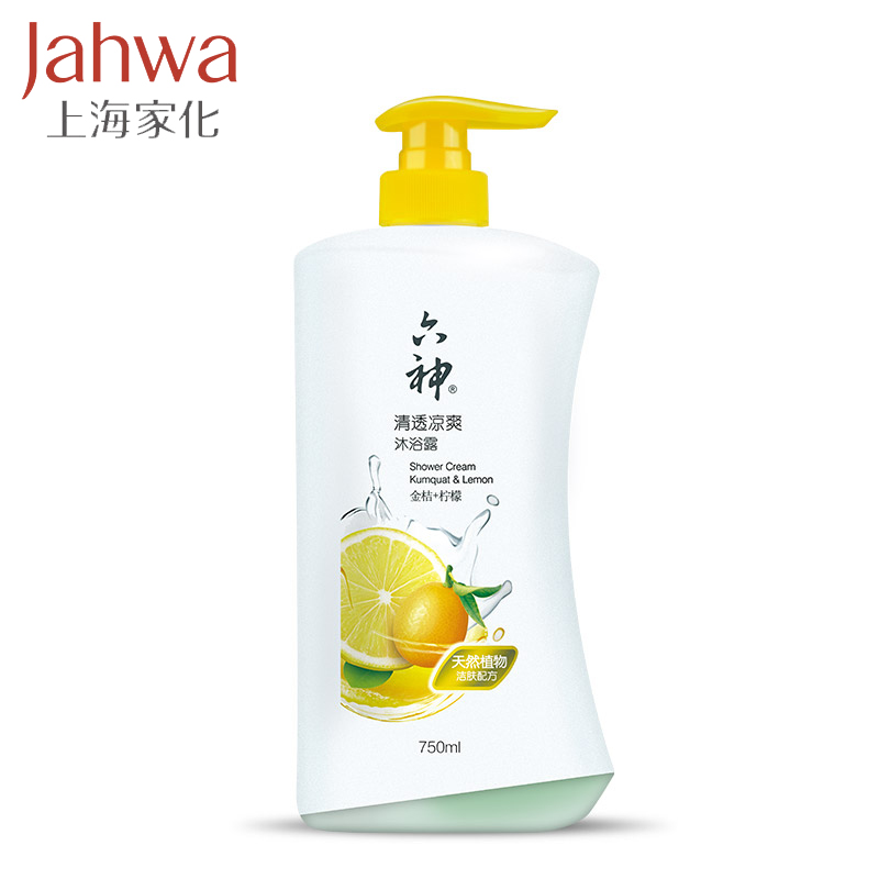 上海家化六神清透凉爽沐浴露750ml(金桔+柠檬)植物洁肤配方