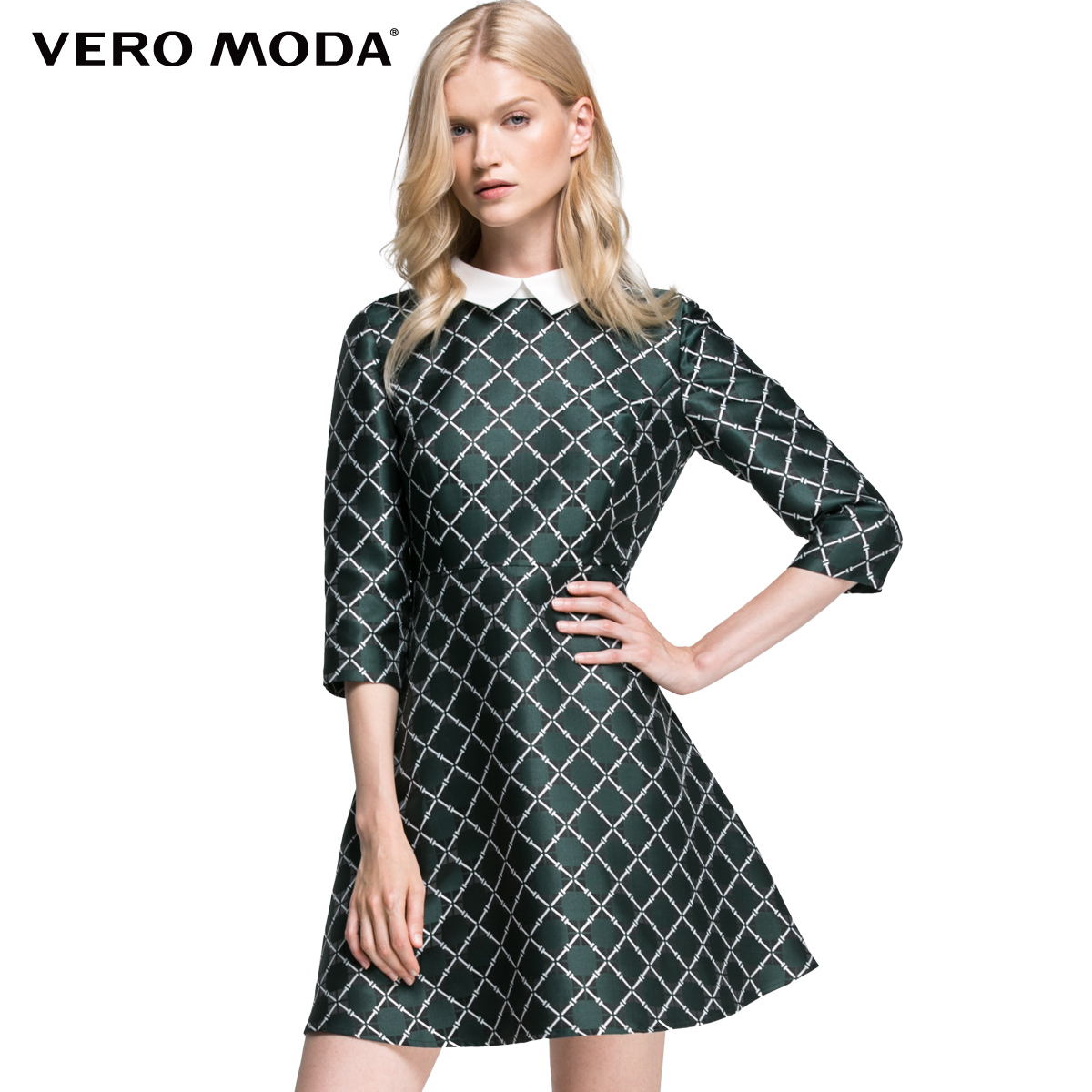 Vero Moda七分袖高腰A摆连衣裙|31617C002