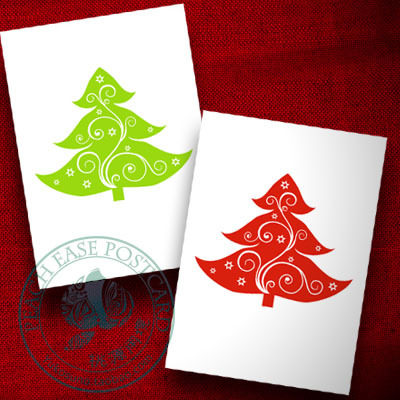 Red Green Festival Tree Merry Xmas < Two Christmas Trees > Christmas Illustration PC Postcards