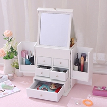 Nordic ins dustproof skin care products storage box with mirror window wooden multifunctional dressing table large capacity nail art cabinet