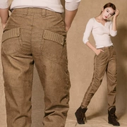 Phong cách xuân 2018 Phong cách Siqin pants Quần nữ 9682 chính hãng quần nhung kẻ rộng giản dị